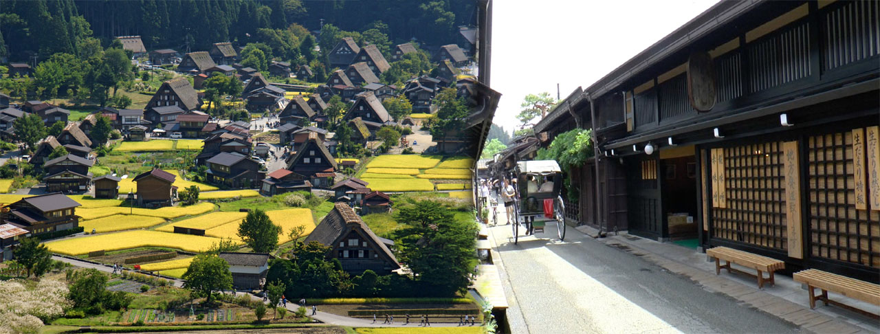 世界遺産 -白川郷冬景、小京都、飛驒高山