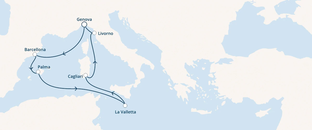 8D/7N Mediterranean Cruise -  Italy (Genova, Cagliari, Livorno), Spain, Balearic Island of Mallorca and Malta